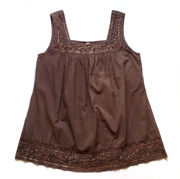 L.A. Blues Tops - L.A. Blues Cotton Sequin Tank Top Brown Plus 18/20
